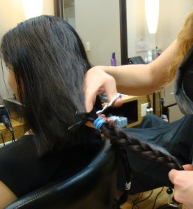 Action shot. Donating my hair for the third time on July 6, 2012. 